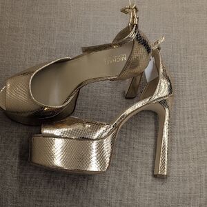 Michael Kors Gold Slingback Platform Heels